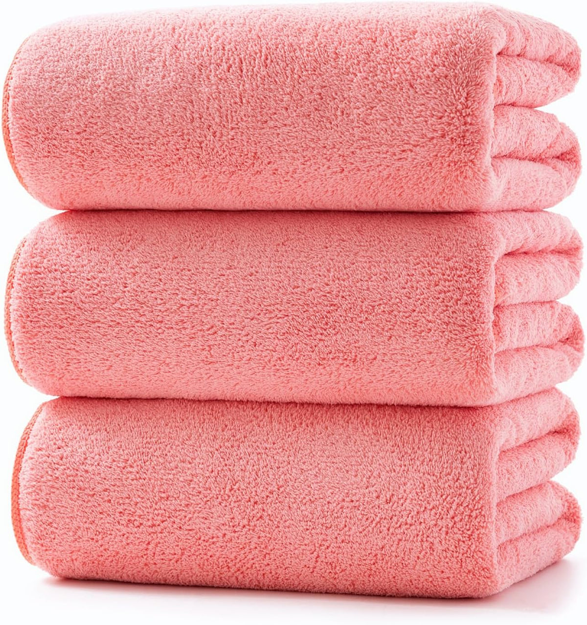 Towels 3 Piece Very Soft Microfiber Bath Towel Set Super Absorbent Light Quick Dry and Durable, 55" L x 27" W, 3 Pack Pink Red