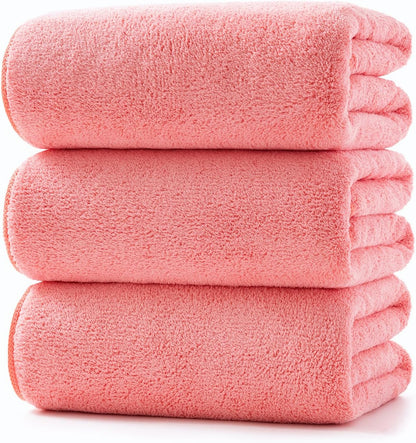 Towels 3 Piece Very Soft Microfiber Bath Towel Set Super Absorbent Light Quick Dry and Durable, 55" L x 27" W, 3 Pack Pink Red
