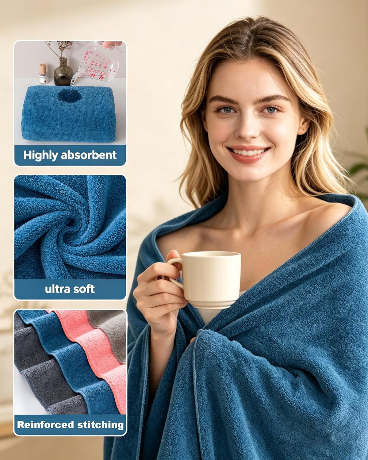 Towels 3 Piece Very Soft Microfiber Bath Towel Set Super Absorbent Light Quick Dry and Durable, 55" L x 27" W, 3 Pack Pink Red