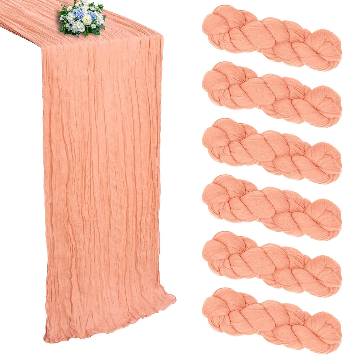 6 Pack Peach Cheesecloth Table Runner 10Ft 23 x 120 Inch