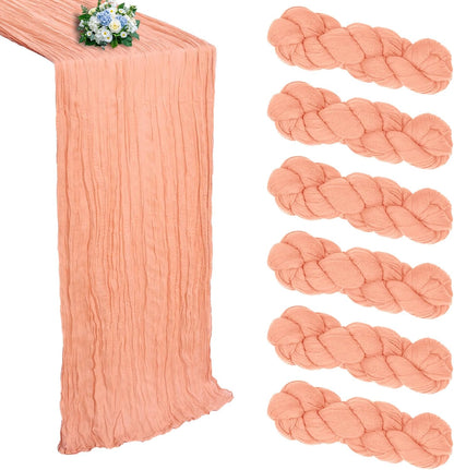 6 Pack Peach Cheesecloth Table Runner 10Ft 23 x 120 Inch