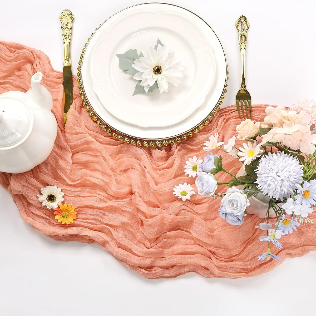 6 Pack Peach Cheesecloth Table Runner 10Ft 23 x 120 Inch