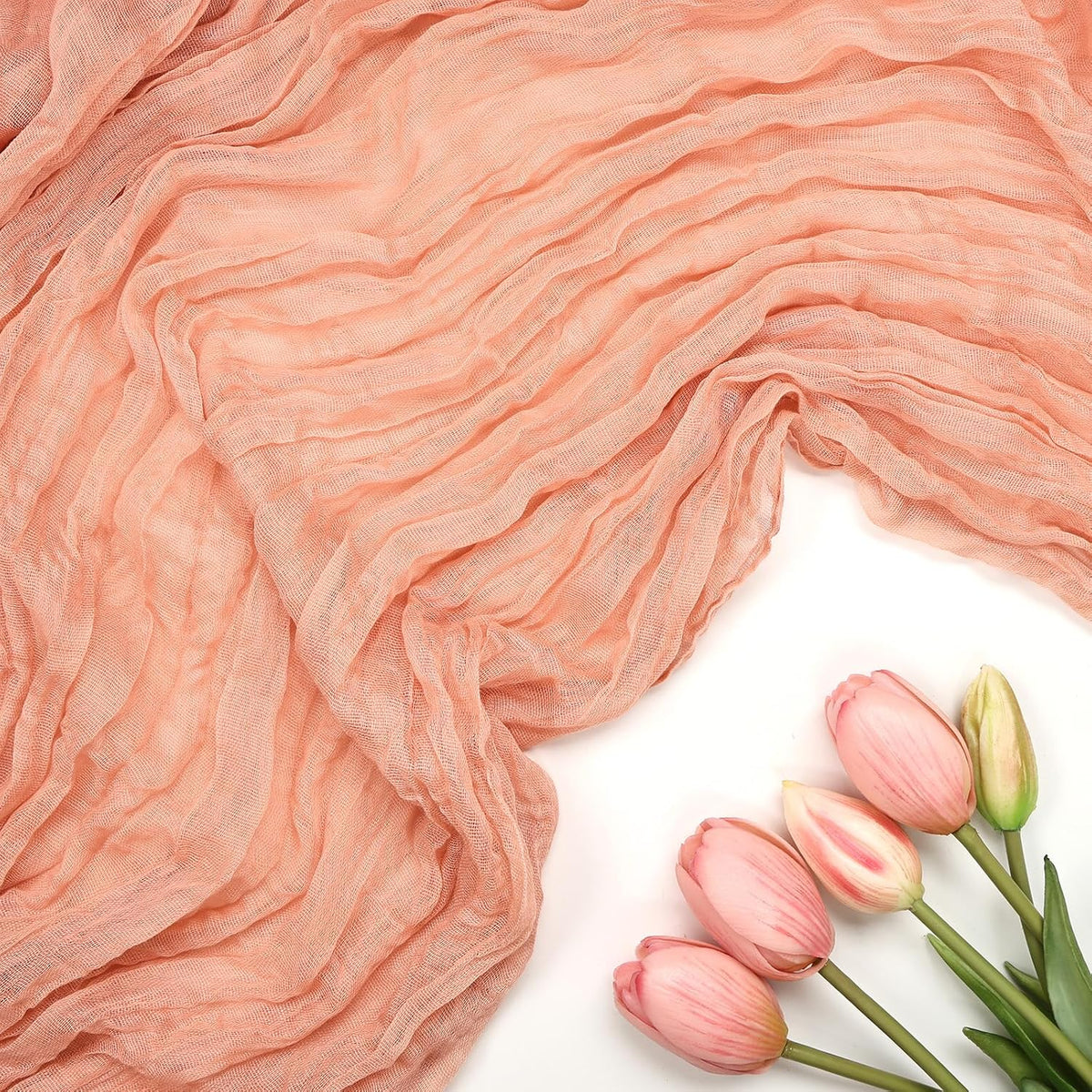 6 Pack Peach Cheesecloth Table Runner 10Ft 23 x 120 Inch