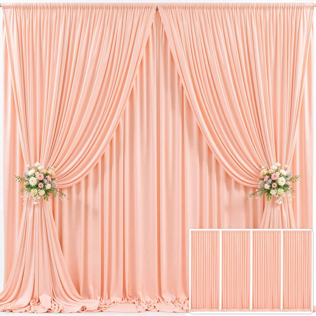 4 Panels Peach Backdrop Curtain for Parties Baby Shower Wrinkle Free Peach Photo Curtains Backdrop Drapes Fabric Decoration for Wedding Birthday Party 20ft(W) x 10ft(H)