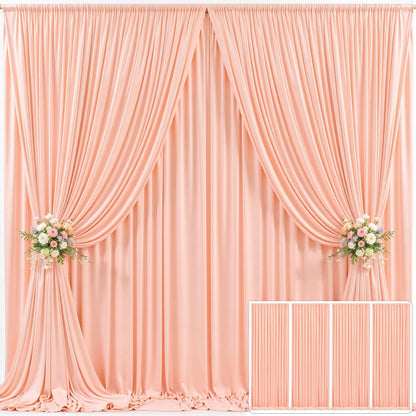 4 Panels Peach Backdrop Curtain for Parties Baby Shower Wrinkle Free Peach Photo Curtains Backdrop Drapes Fabric Decoration for Wedding Birthday Party 20ft(W) x 10ft(H)