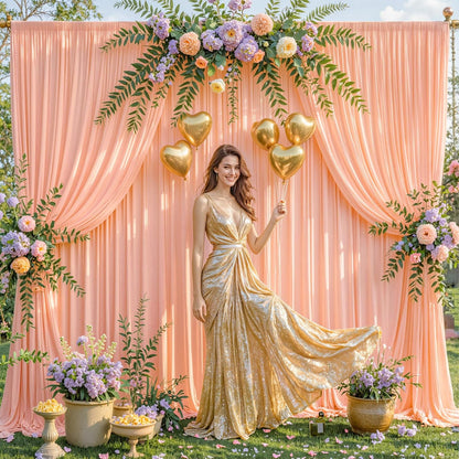 4 Panels Peach Backdrop Curtain for Parties Baby Shower Wrinkle Free Peach Photo Curtains Backdrop Drapes Fabric Decoration for Wedding Birthday Party 20ft(W) x 10ft(H)