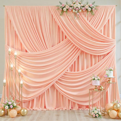 4 Panels Peach Backdrop Curtain for Parties Baby Shower Wrinkle Free Peach Photo Curtains Backdrop Drapes Fabric Decoration for Wedding Birthday Party 20ft(W) x 10ft(H)