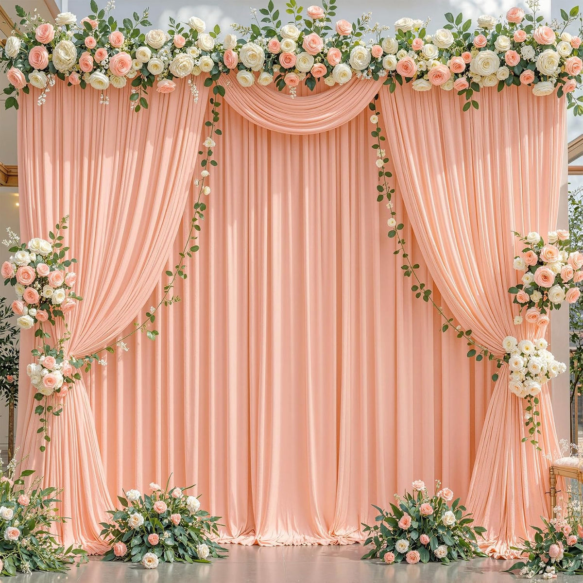 4 Panels Peach Backdrop Curtain for Parties Baby Shower Wrinkle Free Peach Photo Curtains Backdrop Drapes Fabric Decoration for Wedding Birthday Party 20ft(W) x 10ft(H)