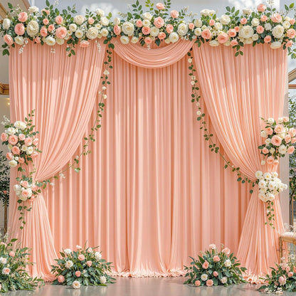 4 Panels Peach Backdrop Curtain for Parties Baby Shower Wrinkle Free Peach Photo Curtains Backdrop Drapes Fabric Decoration for Wedding Birthday Party 20ft(W) x 10ft(H)