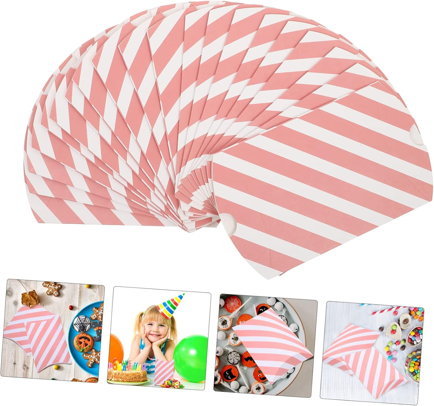 COLLBATH 20Pcs Pink Striped Gift Pillow Boxes for Snacks Candy Desserts Packaging Treat Boxes for Bakery Home Gift Shop Wedding Favor Party Supplies
