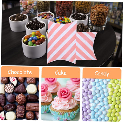 COLLBATH 20Pcs Pink Striped Gift Pillow Boxes for Snacks Candy Desserts Packaging Treat Boxes for Bakery Home Gift Shop Wedding Favor Party Supplies