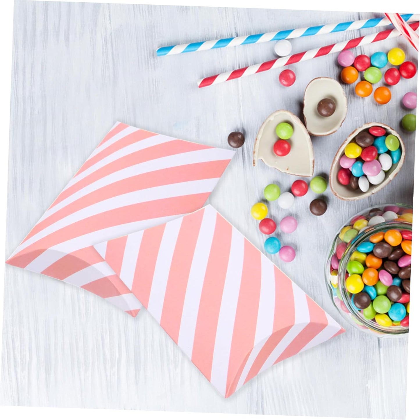 COLLBATH 20Pcs Pink Striped Gift Pillow Boxes for Snacks Candy Desserts Packaging Treat Boxes for Bakery Home Gift Shop Wedding Favor Party Supplies
