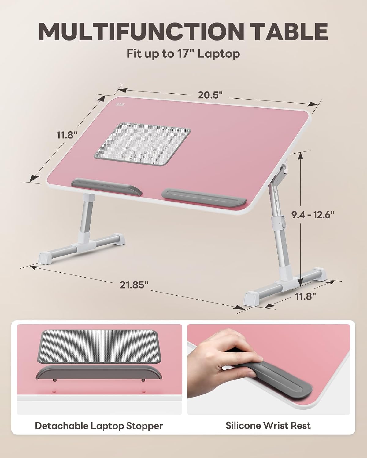 Laptop Desk for Bed with Cooling Fan, Height & Angle Laptop Stand