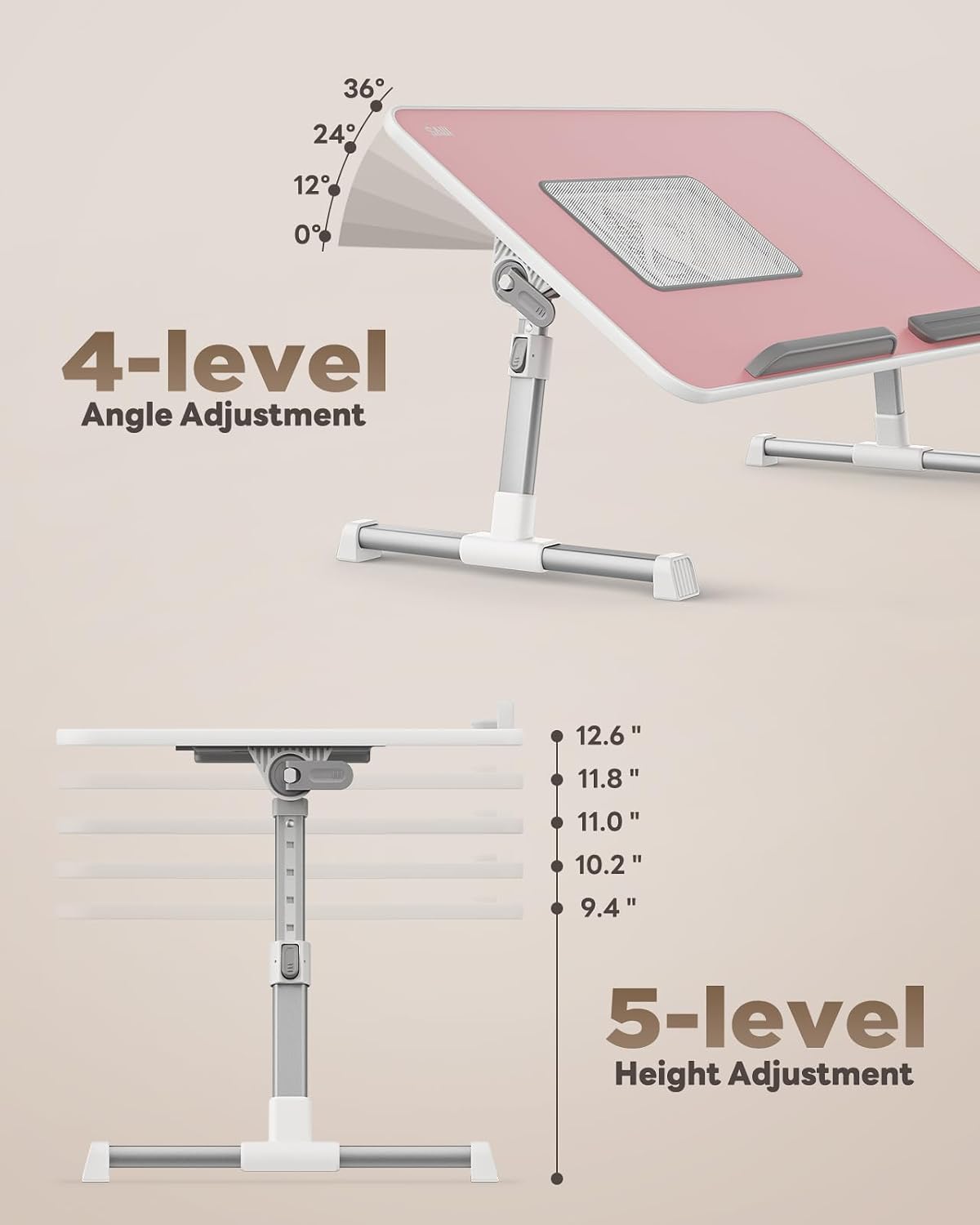 Laptop Desk for Bed with Cooling Fan, Height & Angle Laptop Stand