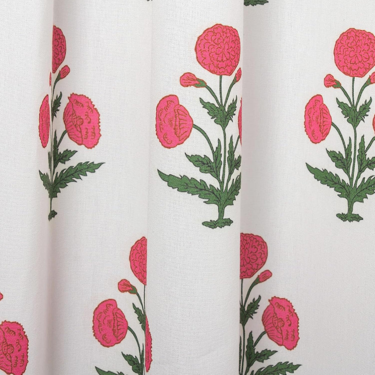 Pink Floral Shower Curtain-72x72 Inches,Cotton Blend Cloth Fabric,Girly Cute Coquette Style with Green Block Print for French Country Bathroom Decor