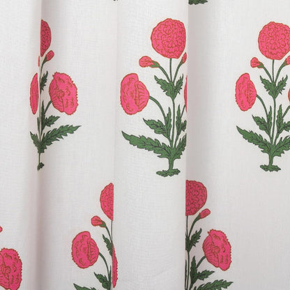 Pink Floral Shower Curtain-72x72 Inches,Cotton Blend Cloth Fabric,Girly Cute Coquette Style with Green Block Print for French Country Bathroom Decor