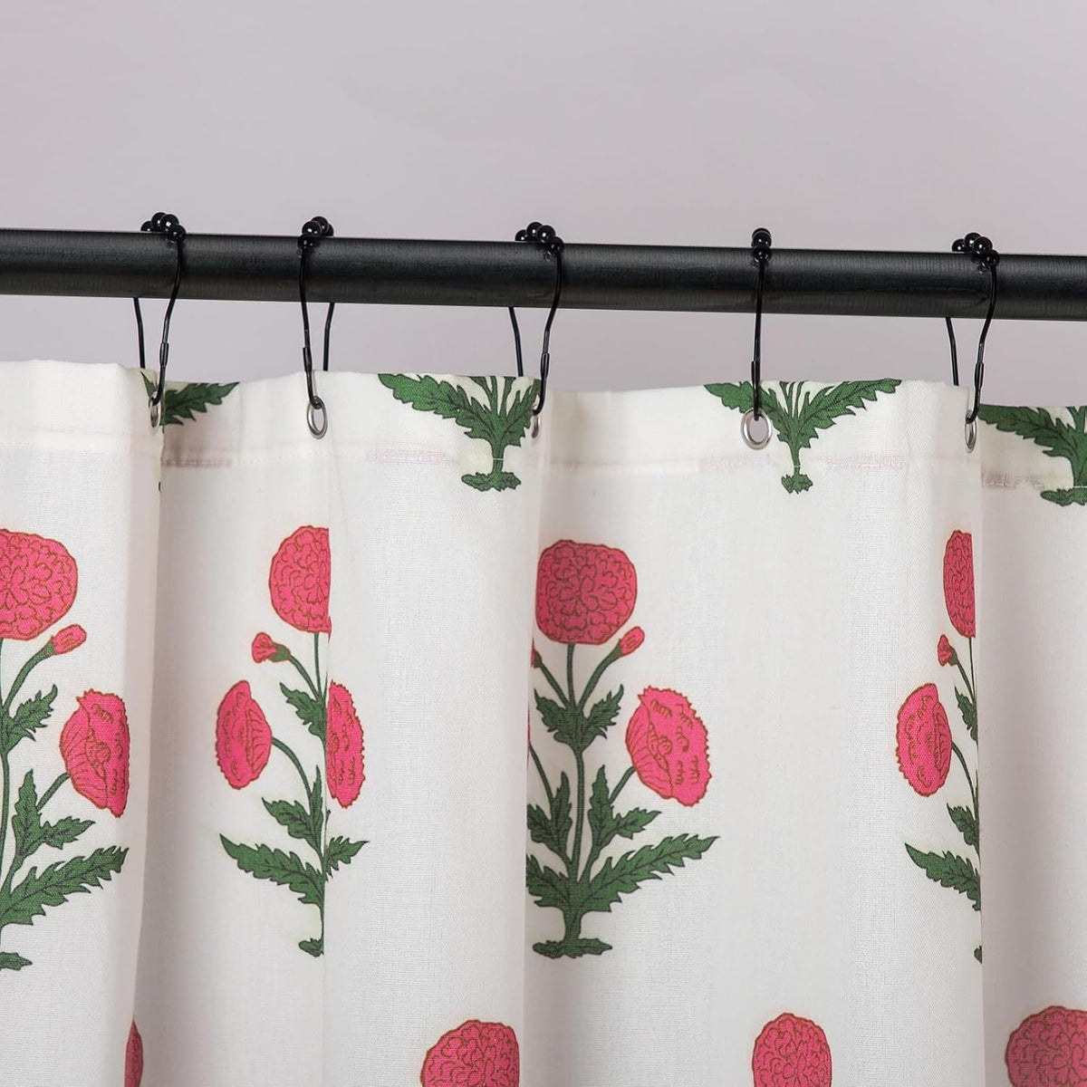 Pink Floral Shower Curtain-72x72 Inches,Cotton Blend Cloth Fabric,Girly Cute Coquette Style with Green Block Print for French Country Bathroom Decor