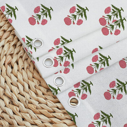Pink Floral Shower Curtain-72x72 Inches,Cotton Blend Cloth Fabric,Girly Cute Coquette Style with Green Block Print for French Country Bathroom Decor