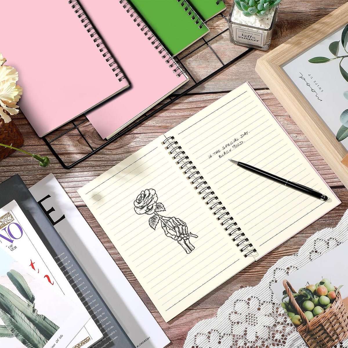 18 Pcs Spiral Notebooks, 1 Subject, Wide Ruled, Pink,Light Green