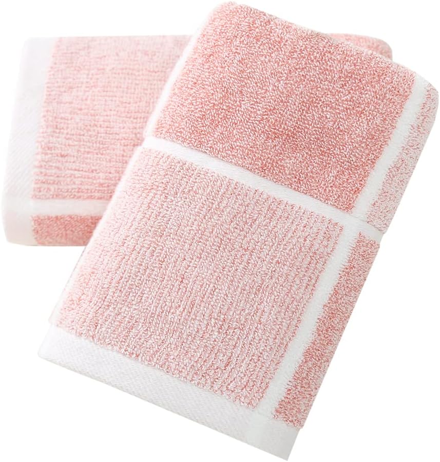 Pink Hand Towel Set of 2 100% Cotton Checkered Pattern Super Soft Highly Absorbent Decorative Hand Towels for Bathroom 13 x 29 Inch