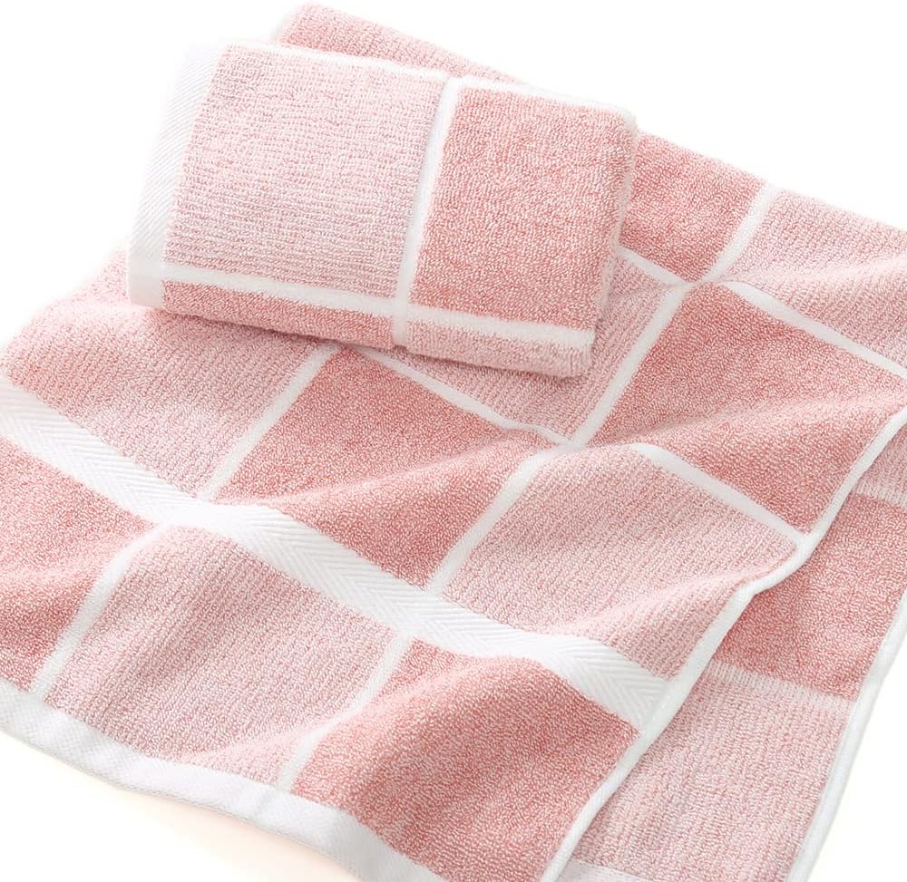 Pink Hand Towel Set of 2 100% Cotton Checkered Pattern Super Soft Highly Absorbent Decorative Hand Towels for Bathroom 13 x 29 Inch
