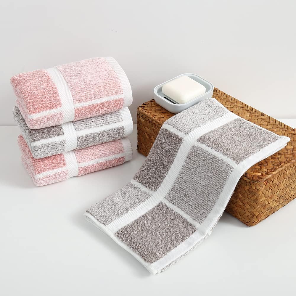 Pink Hand Towel Set of 2 100% Cotton Checkered Pattern Super Soft Highly Absorbent Decorative Hand Towels for Bathroom 13 x 29 Inch