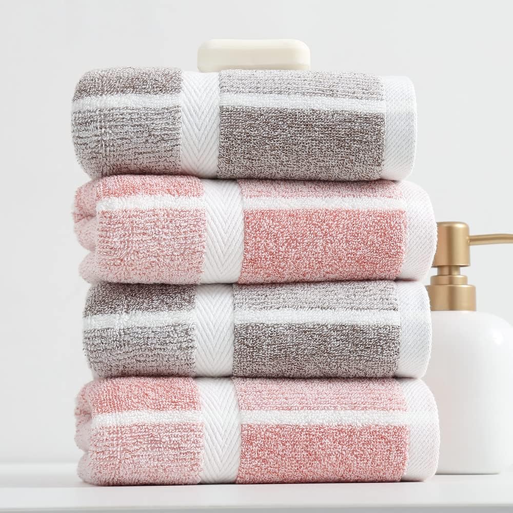 Pink Hand Towel Set of 2 100% Cotton Checkered Pattern Super Soft Highly Absorbent Decorative Hand Towels for Bathroom 13 x 29 Inch