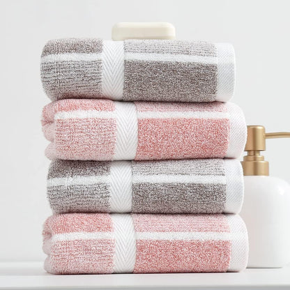Pink Hand Towel Set of 2 100% Cotton Checkered Pattern Super Soft Highly Absorbent Decorative Hand Towels for Bathroom 13 x 29 Inch