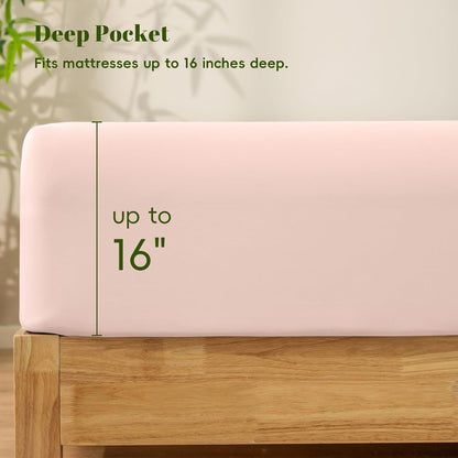 100% Rayon Derived from Bamboo Fitted Sheet Twin Size, 16" Deep Pocket,2.5cm Wider Strong Elastic Easy Fit, Breathable Silky Soft Skin-Friendly for Hot Sleeper,39"x 75",Peach Blush,No Pillowcases