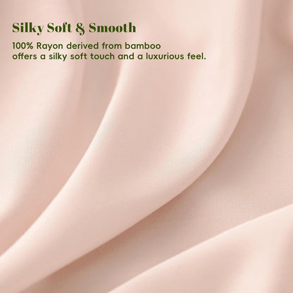 100% Rayon Derived from Bamboo Fitted Sheet Twin Size, 16" Deep Pocket,2.5cm Wider Strong Elastic Easy Fit, Breathable Silky Soft Skin-Friendly for Hot Sleeper,39"x 75",Peach Blush,No Pillowcases