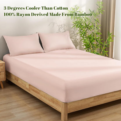 100% Rayon Derived from Bamboo Fitted Sheet Twin Size, 16" Deep Pocket,2.5cm Wider Strong Elastic Easy Fit, Breathable Silky Soft Skin-Friendly for Hot Sleeper,39"x 75",Peach Blush,No Pillowcases