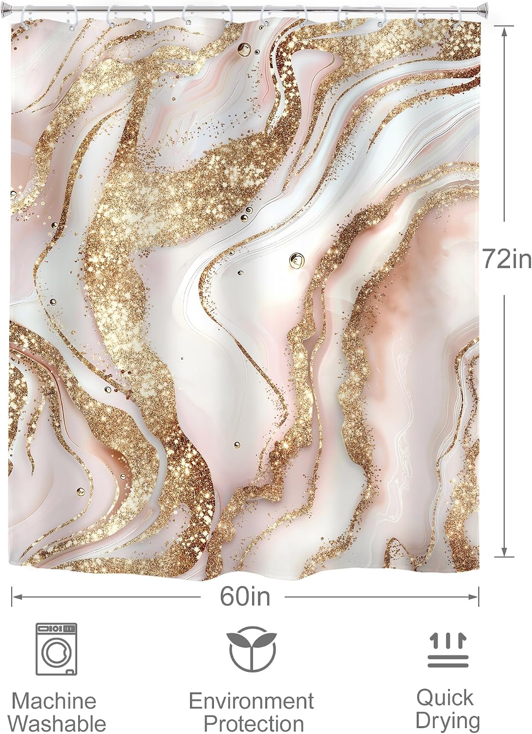 Abstract Pink Gold Marble Shower Curtain Set Girls Fluid Ink Bathroom Decor