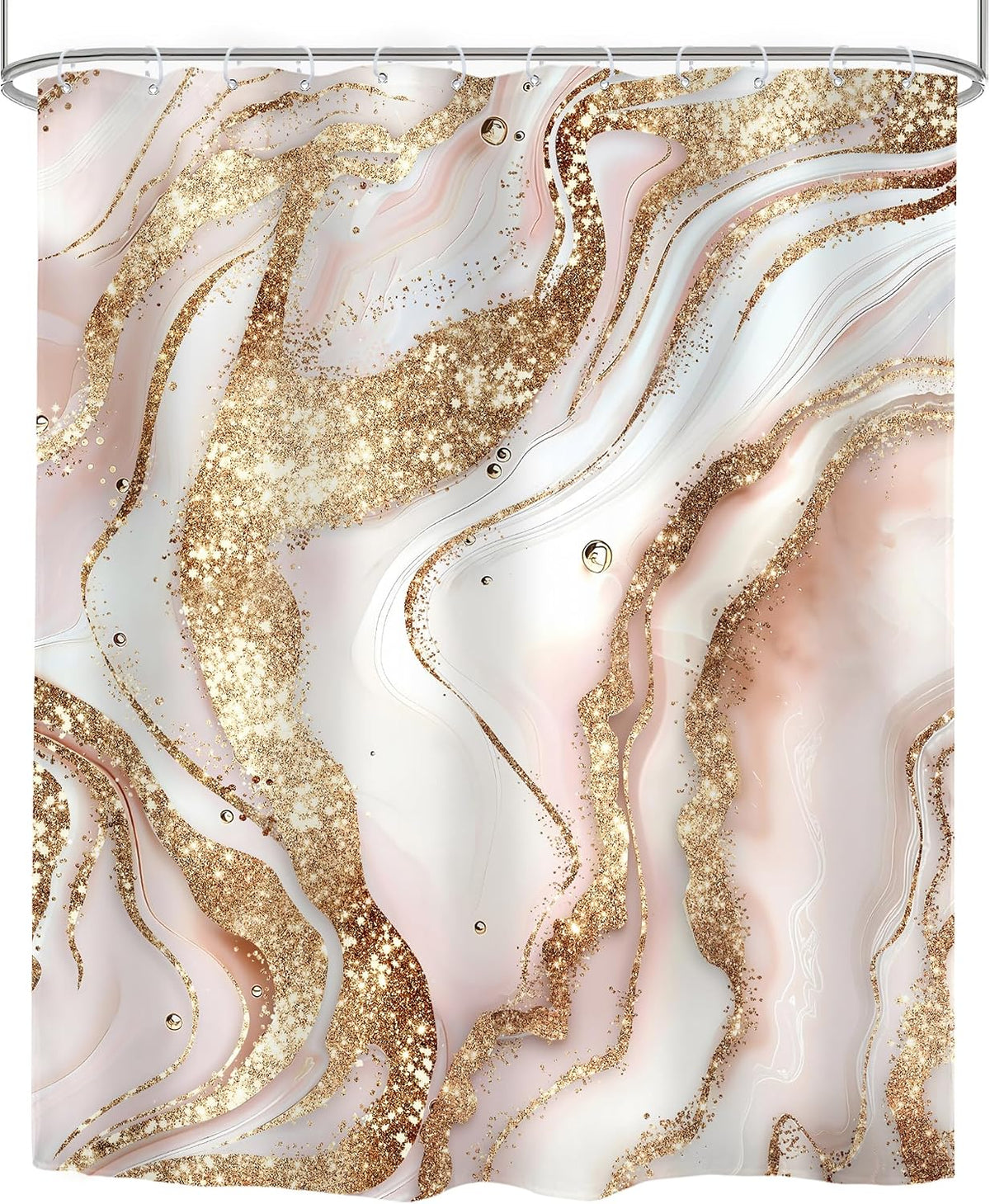 Abstract Pink Gold Marble Shower Curtain Set Girls Fluid Ink Bathroom Decor