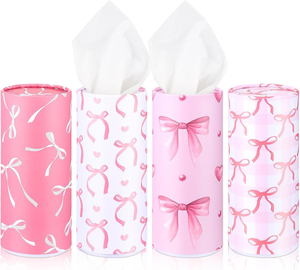 4 Pack Car Tissue Holder with Facial Tissues, Pink Bow