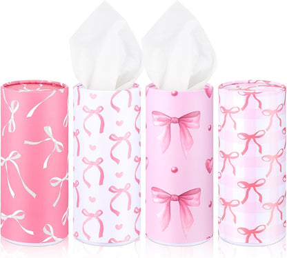 4 Pack Car Tissue Holder with Facial Tissues, Pink Bow