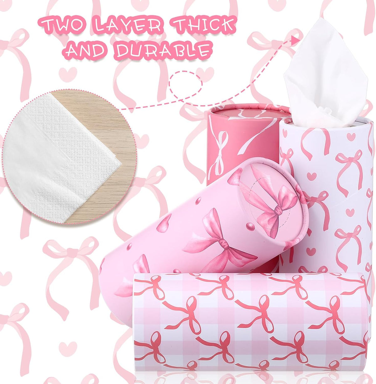 4 Pack Car Tissue Holder with Facial Tissues, Pink Bow