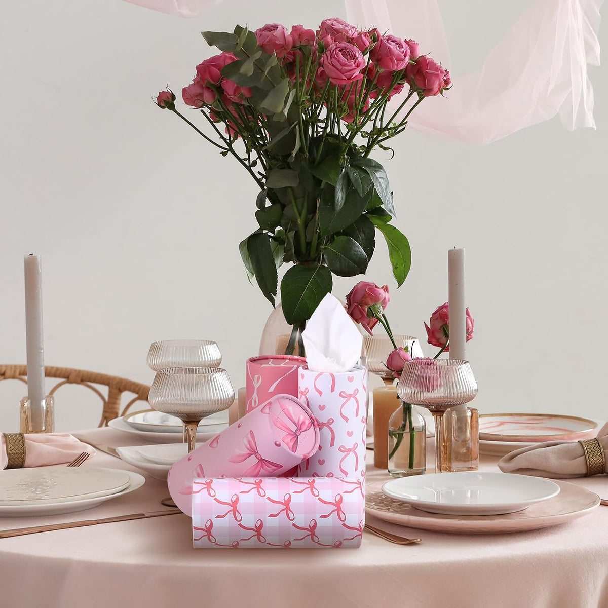 4 Pack Car Tissue Holder with Facial Tissues, Pink Bow