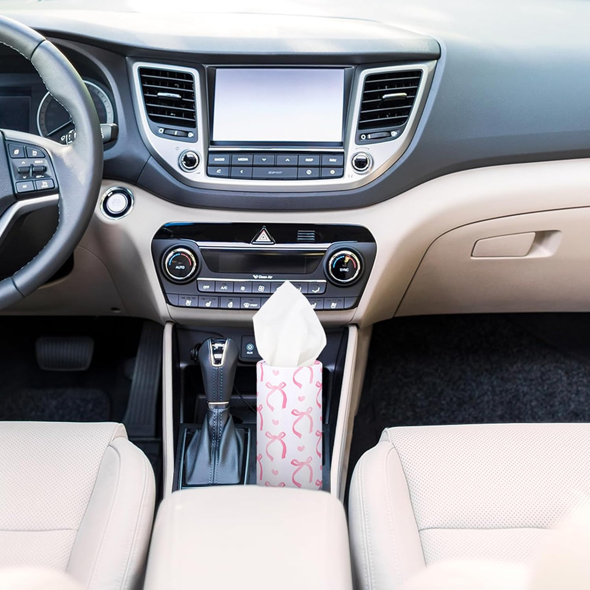 4 Pack Car Tissue Holder with Facial Tissues, Pink Bow