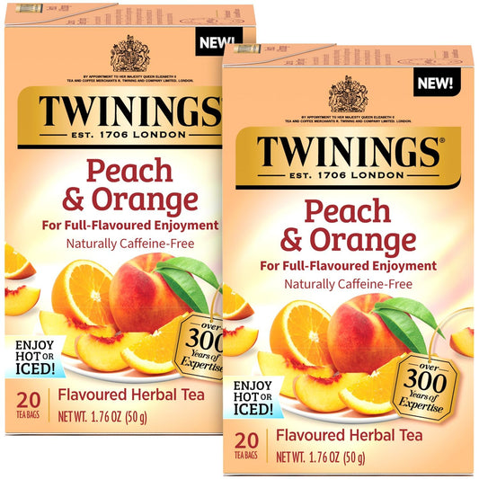 Peach & Orange Herbal Tea 2-Pack (20 Tea Bags Ea) – Naturally Caffeine-Free Sweet & Juicy Tea + Reusable Tea Bag Holder