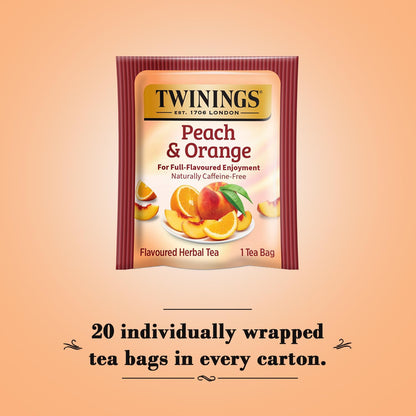 Peach & Orange Herbal Tea 2-Pack (20 Tea Bags Ea) – Naturally Caffeine-Free Sweet & Juicy Tea + Reusable Tea Bag Holder