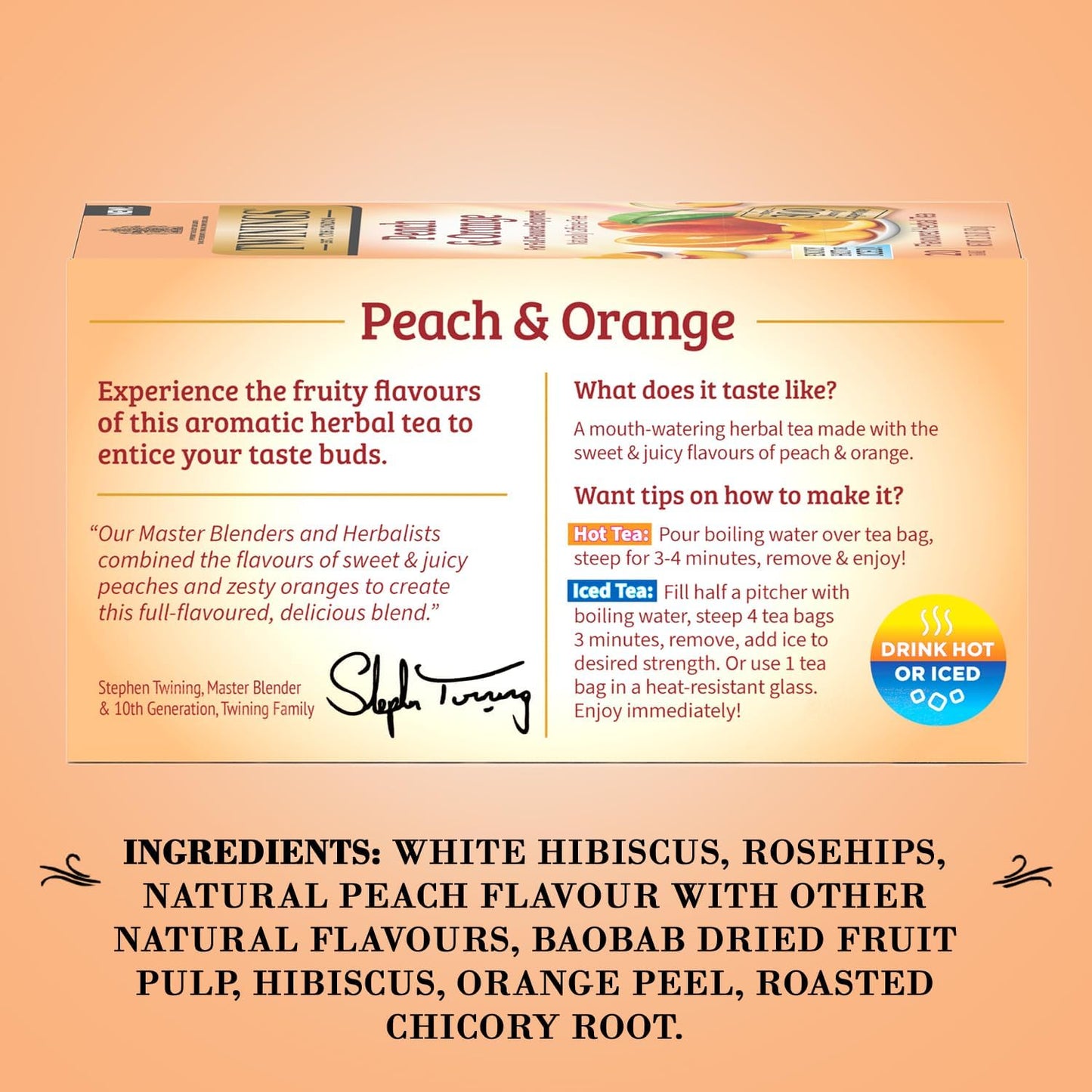 Peach & Orange Herbal Tea 2-Pack (20 Tea Bags Ea) – Naturally Caffeine-Free Sweet & Juicy Tea + Reusable Tea Bag Holder