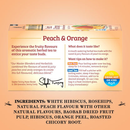 Peach & Orange Herbal Tea 2-Pack (20 Tea Bags Ea) – Naturally Caffeine-Free Sweet & Juicy Tea + Reusable Tea Bag Holder