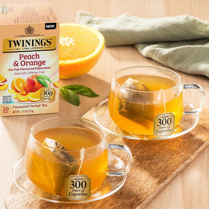 Peach & Orange Herbal Tea 2-Pack (20 Tea Bags Ea) – Naturally Caffeine-Free Sweet & Juicy Tea + Reusable Tea Bag Holder