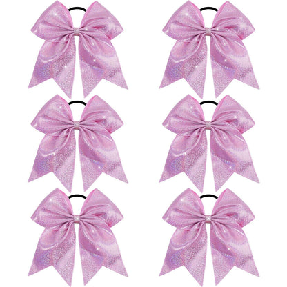 6PCS Glitter Cheer Hair Bows for Cheerleading