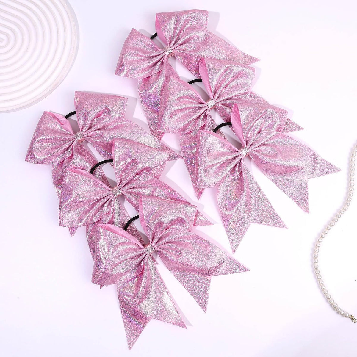 6PCS Glitter Cheer Hair Bows for Cheerleading