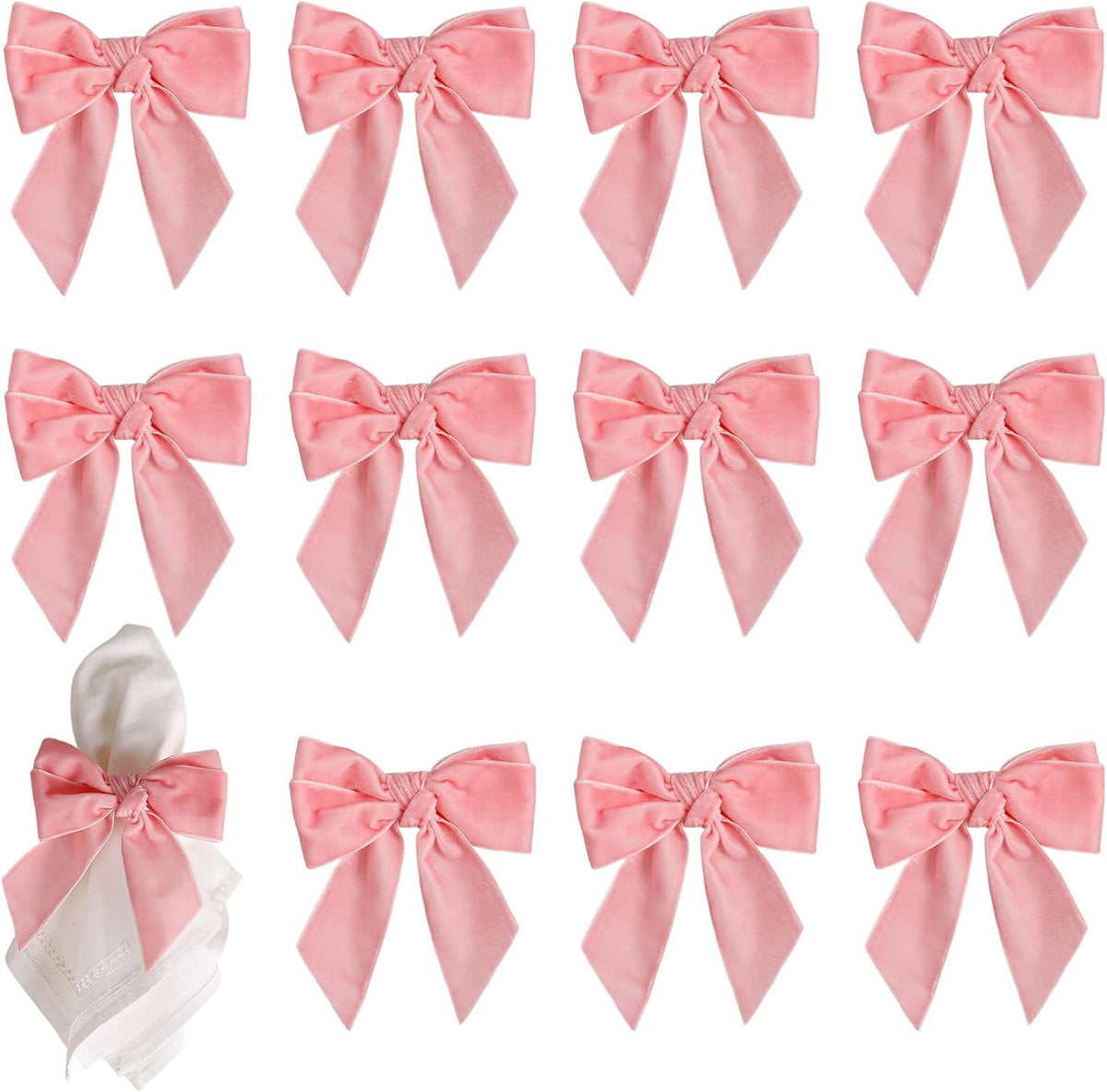 Bow Napkin Rings Set of 12, Pink Velvet Bow Tie Napkin Holder