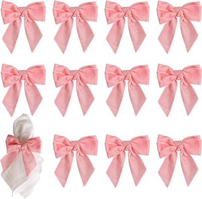 Bow Napkin Rings Set of 12, Pink Velvet Bow Tie Napkin Holder