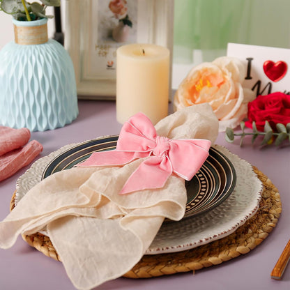 Bow Napkin Rings Set of 12, Pink Velvet Bow Tie Napkin Holder