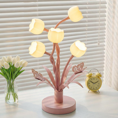 Pink Flower Table Lamp, 5-Light Adjustable Gooseneck Cute Desk Lamp