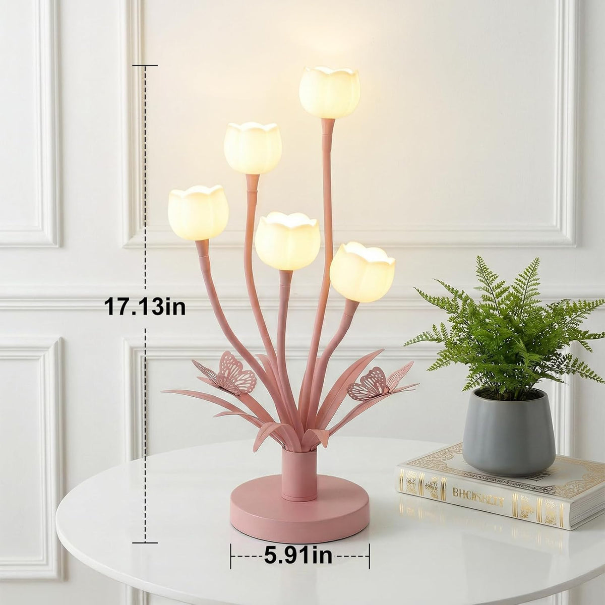 Pink Flower Table Lamp, 5-Light Adjustable Gooseneck Cute Desk Lamp